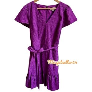 Loft Purple Embroidered Dress 10 Petite EUC